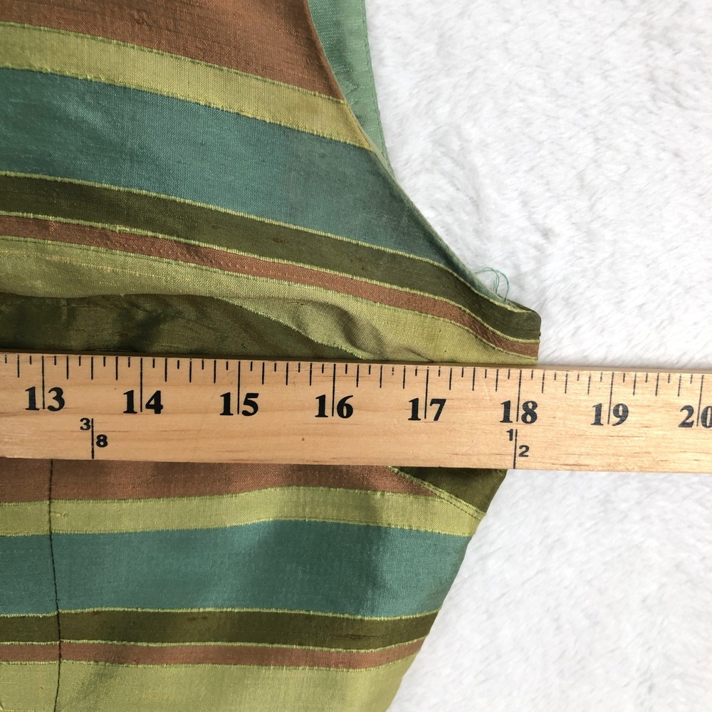 MAGGY LONDON 100% Silk Striped Sheath Dress Sz 8 Green Teal Copper Sleeveless - Picture 7 of 10